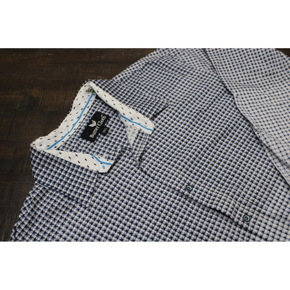 Butter Cloth Shirt Mens 3XL Blue Check Long Sleeve Button Up Cotton Casual